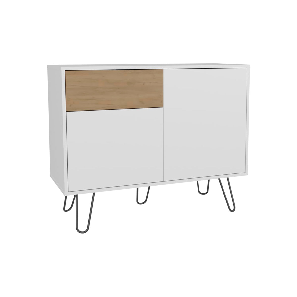 39" Wide White & Oak Console Table with 2 Cabinets, Drawer & Shelves T487