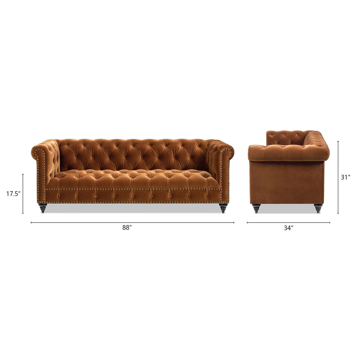 88" Burnt Orange Performance Velvet Sofa F5106