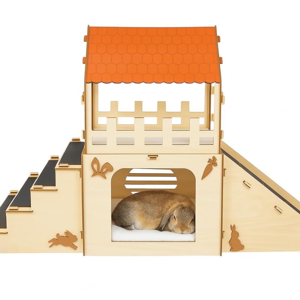 Extra Large Wooden Rabbit Hideout with Fleece Mats J8403