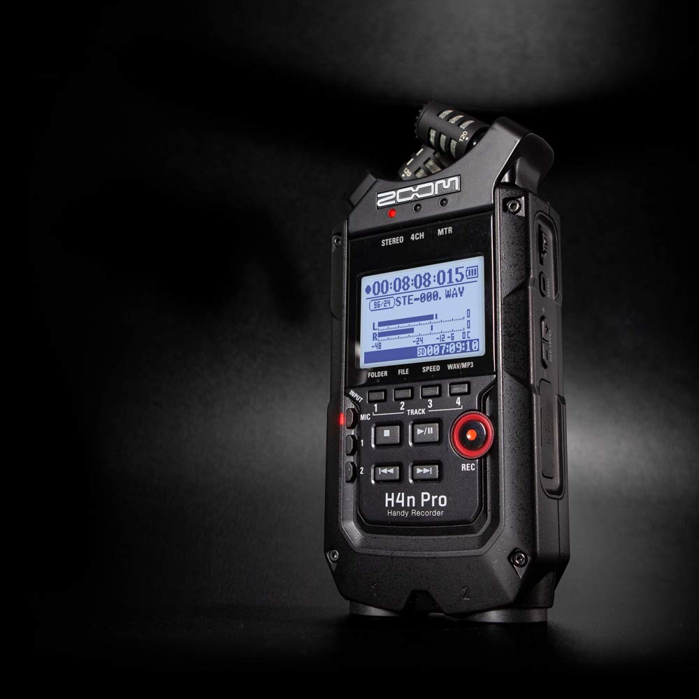 4-Track Portable Recorder, All Black, Stereo Microphones, 2 XLR/ ¼“ Combo Inputs, Battery Powered W770370