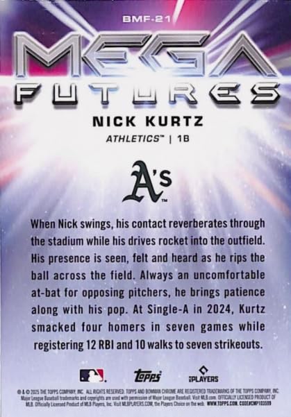 2025 Bowman Chrome Nick Kurtz Mega Futures Mojo Refractor Baseball Rookie Card V654
