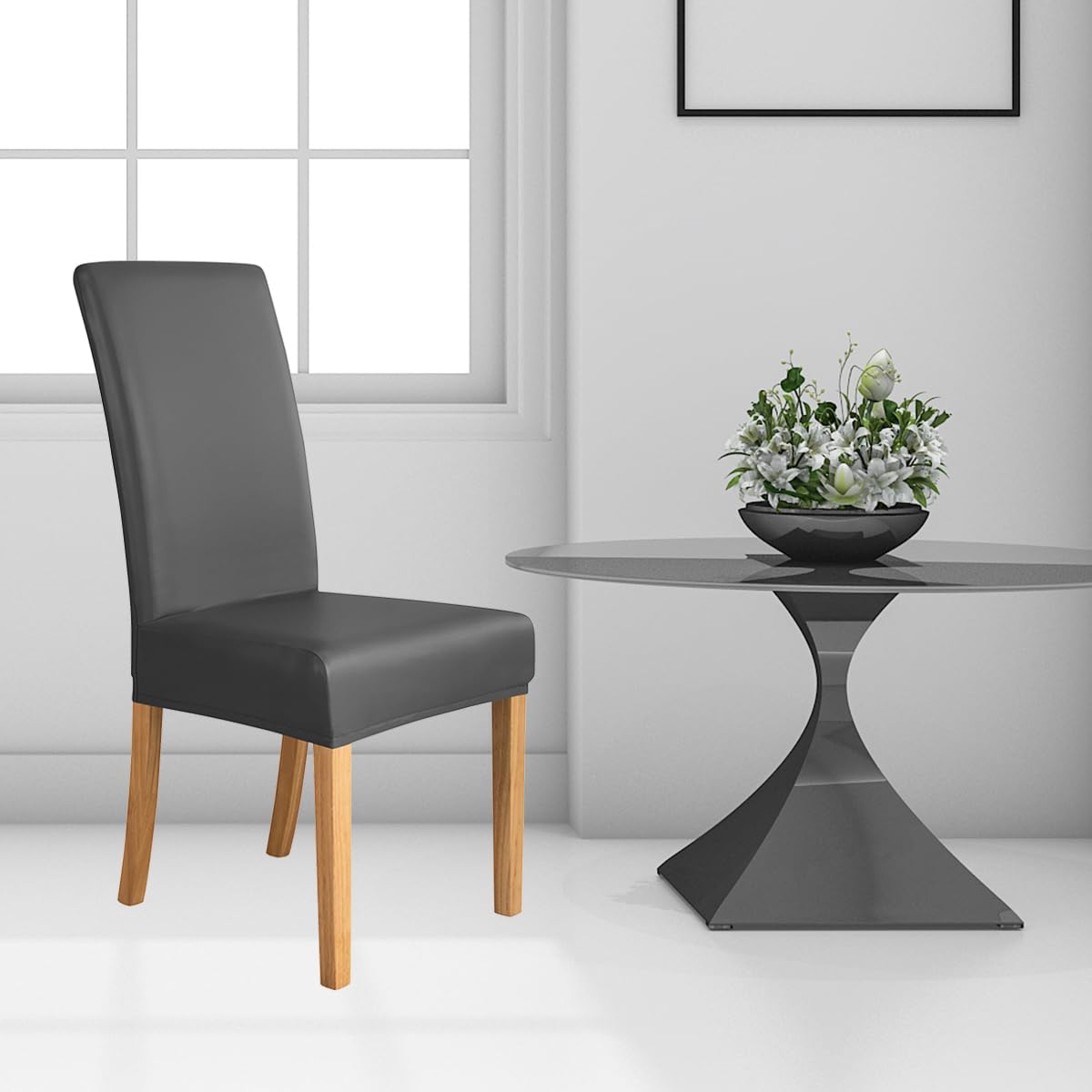 Set of 6 Black Pu Leather Dining Chair Cover A102