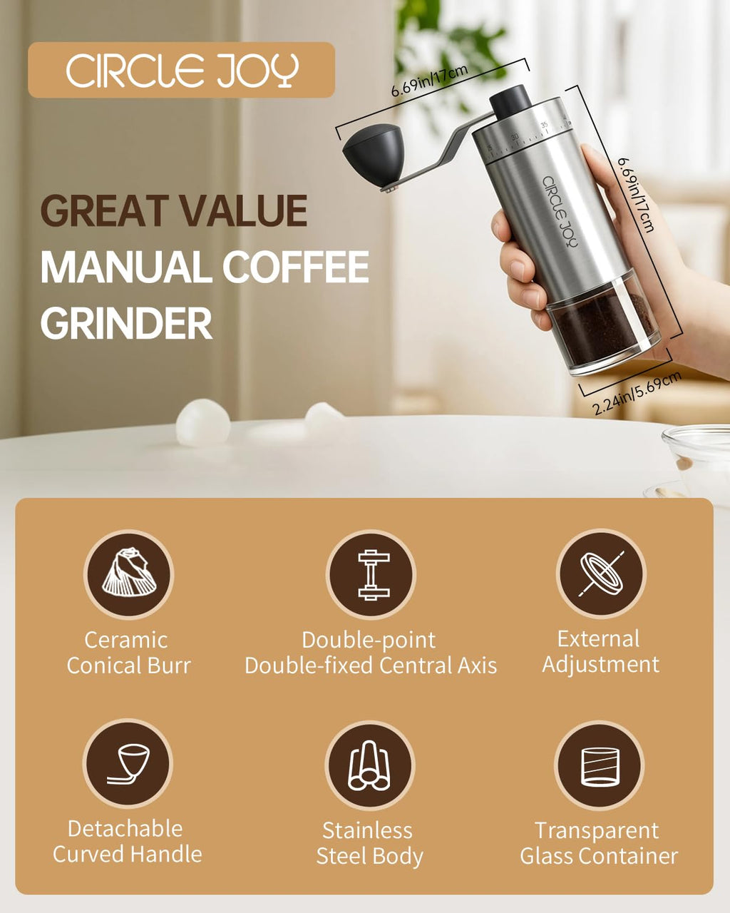 Manual Coffee Grinder with Ceramic Conical Burr Y6798