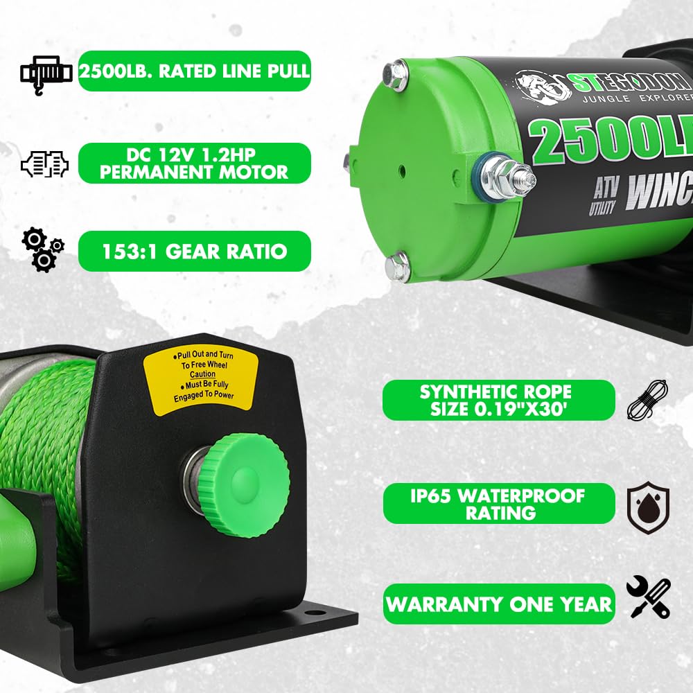2500 lb. 12V Waterproof Synthetic Rope Electric Winch U761318