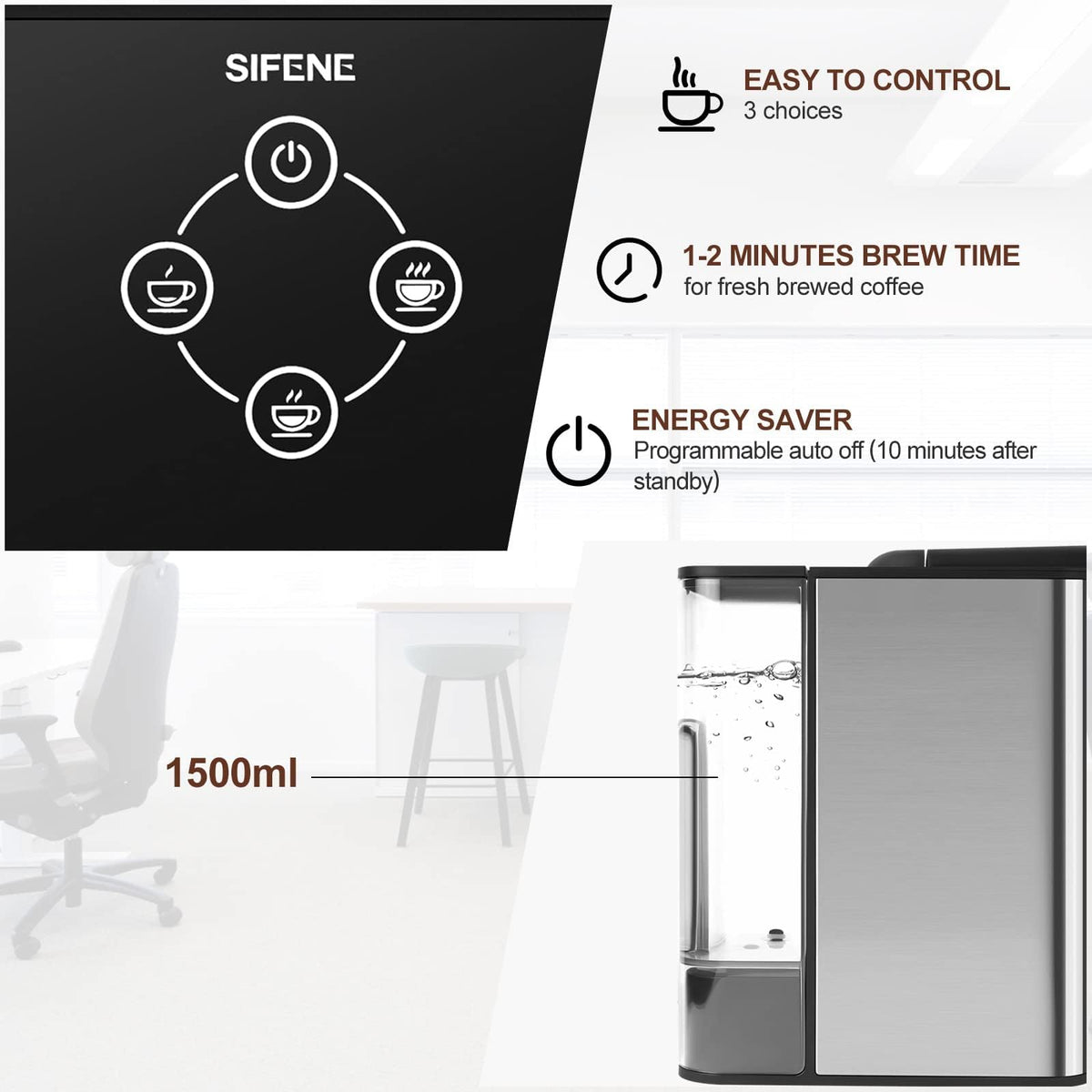 3-in-1 Single Serve Coffee Machine, 50 oz, Black U32766