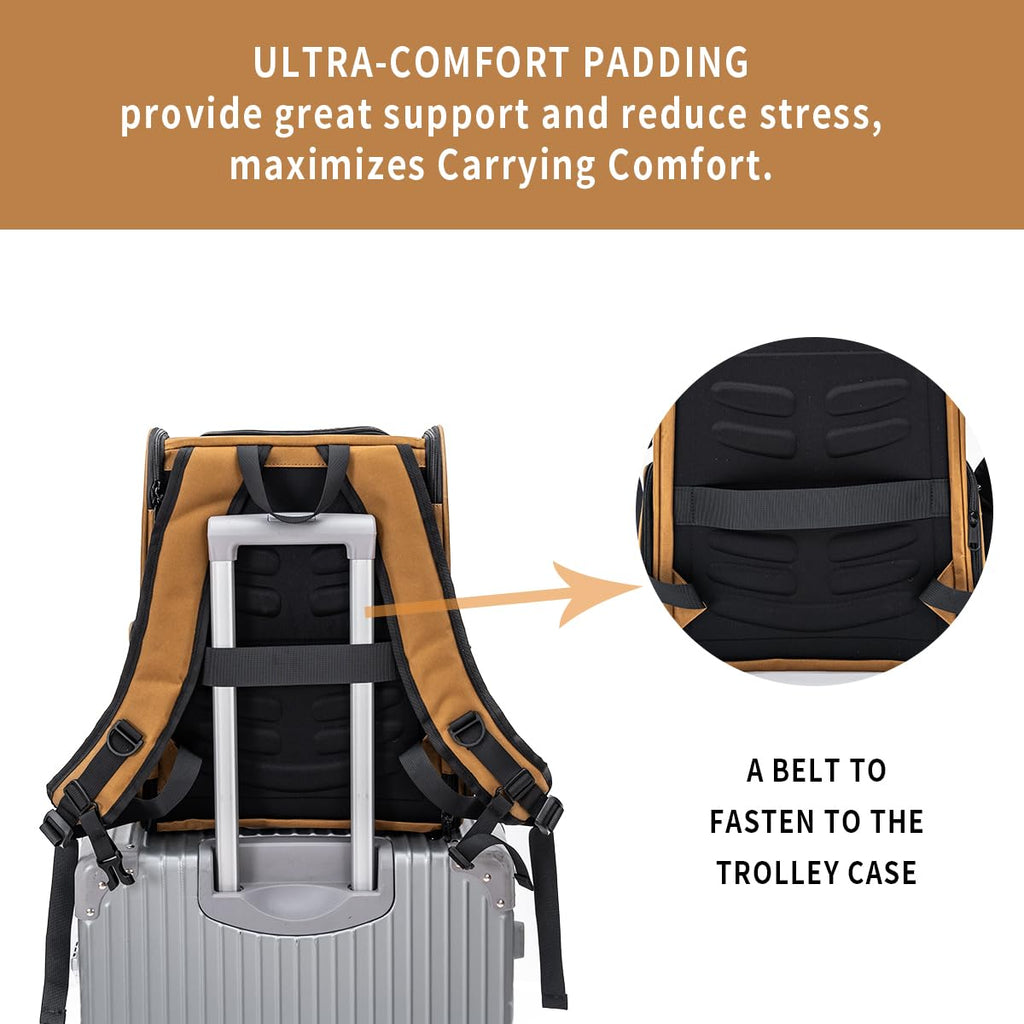 Brown Collapsible Pet Carrier Backpack with Ventilated Mesh W460444