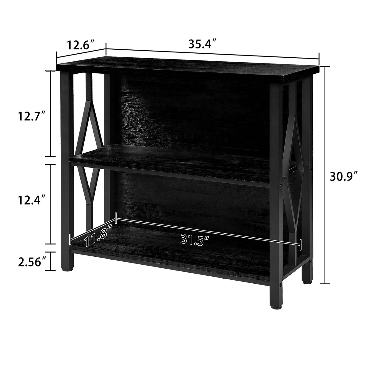 Black 3-Tier Engineered Wood Bookshelf G33247