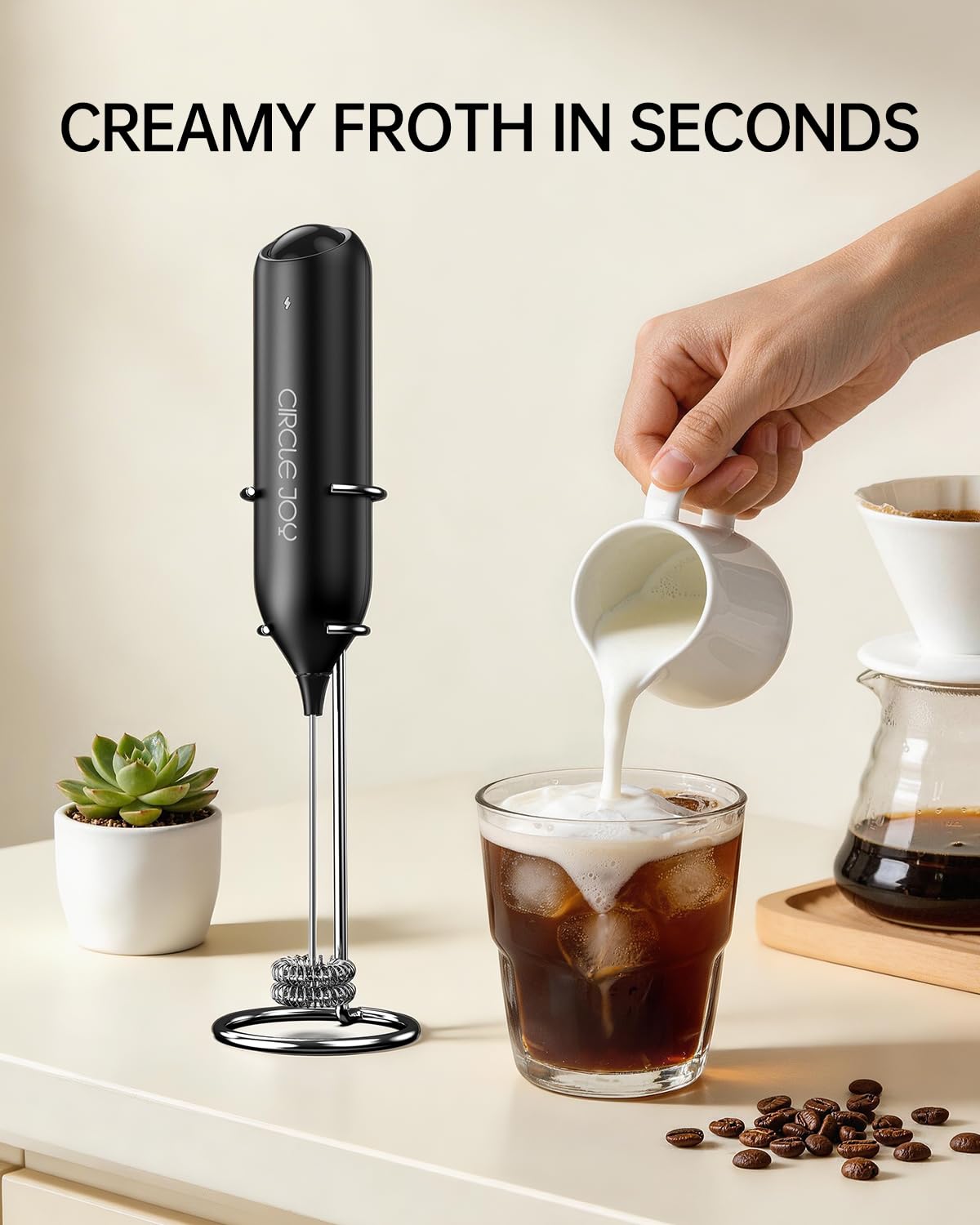 Rechargeable Handheld Milk Frother with Stand M596885