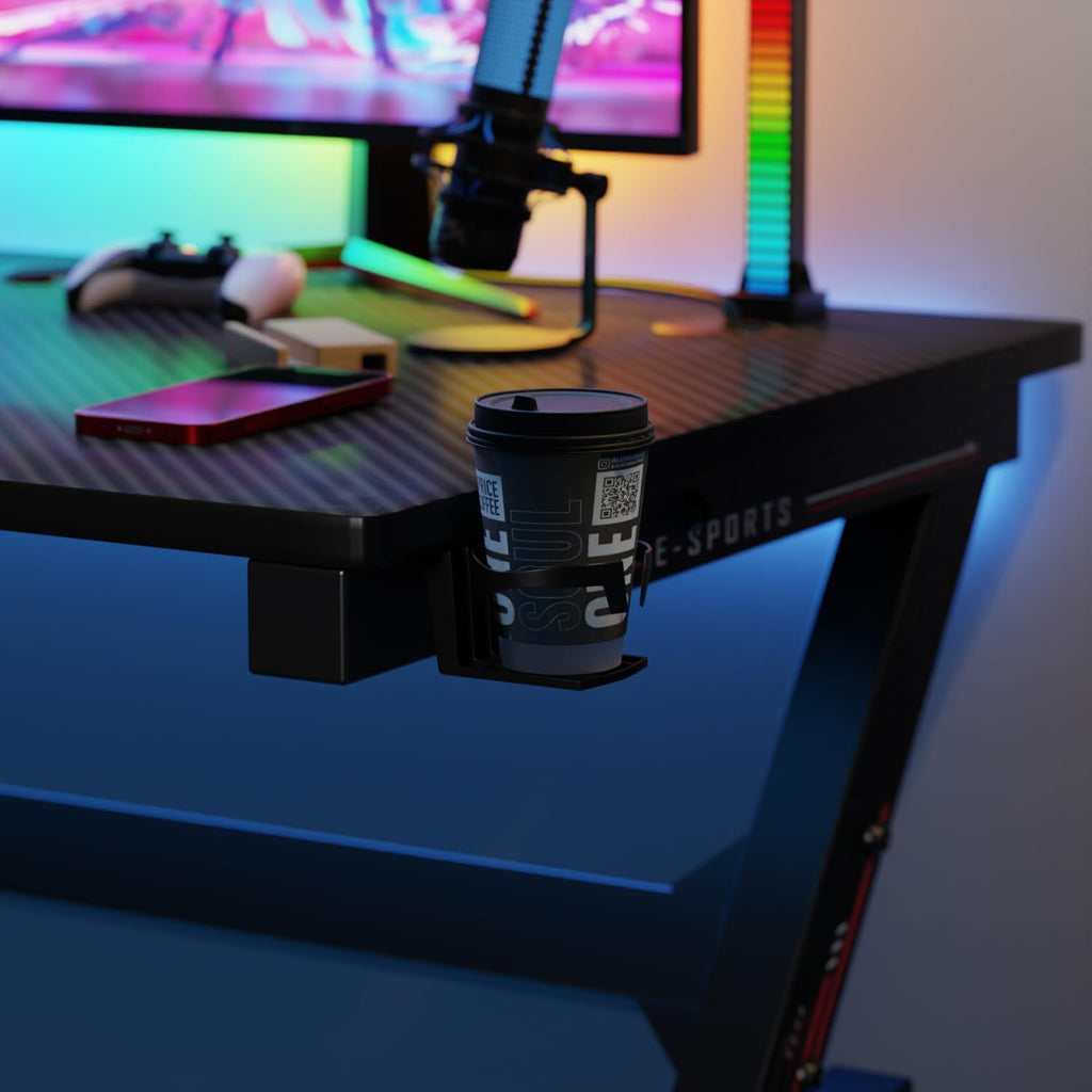 47 Inch Carbon Fiber Gaming Desk with Cup Holder and Headphone Hook G343327