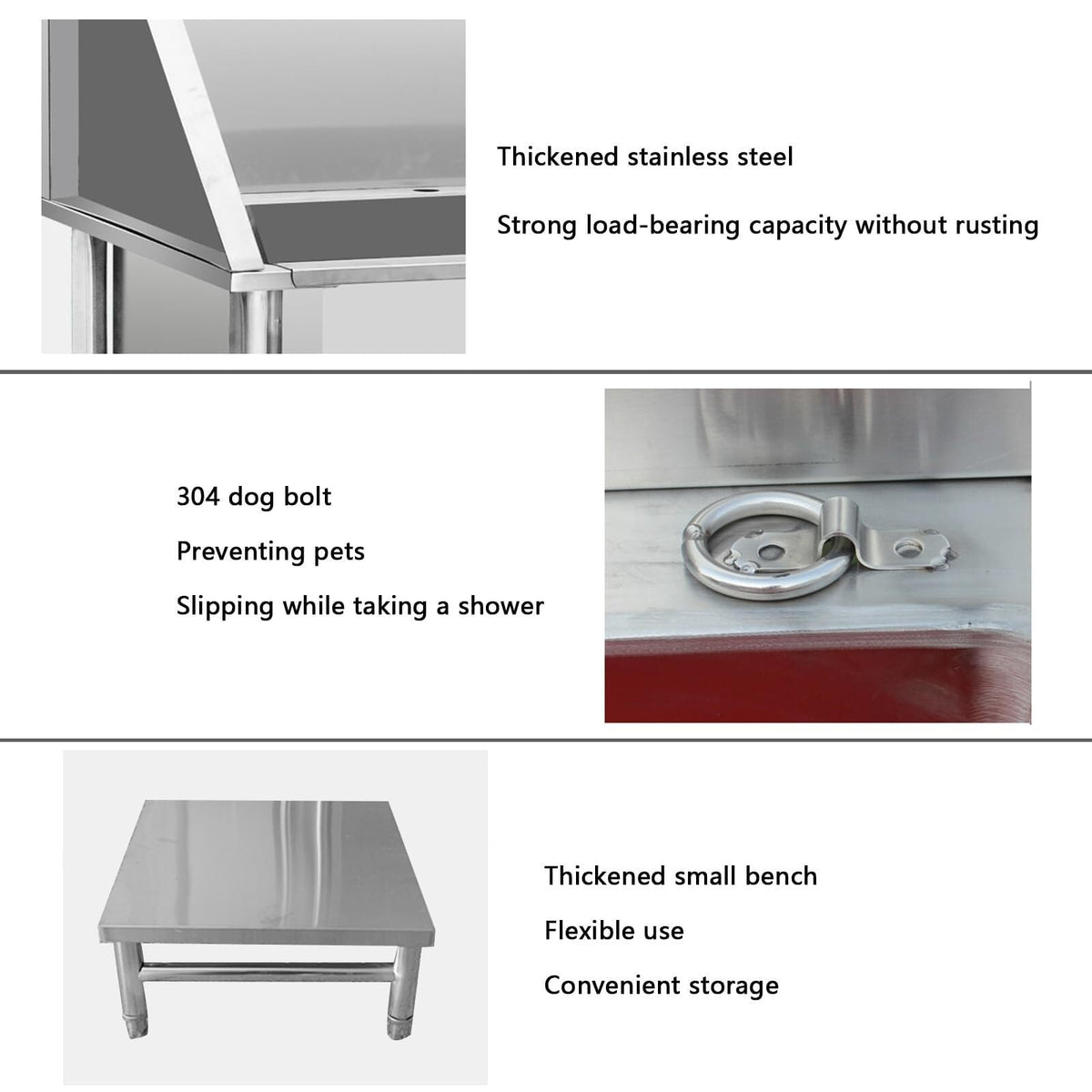Stainless Steel Dog Washing Station Tub with Sliding Door and Telescopic Faucet I882