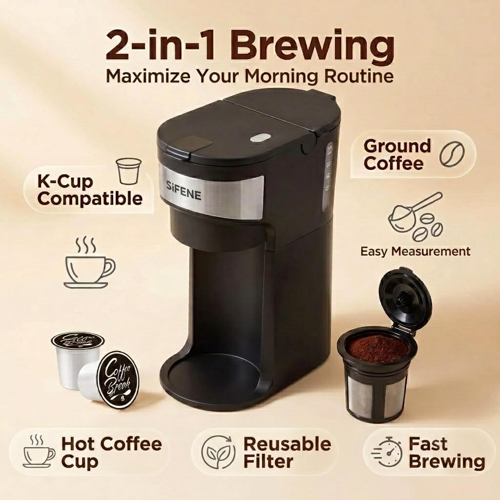 Single Serve Coffee Maker, K-Cup & Ground, Mini, BPA Free, Black U9154