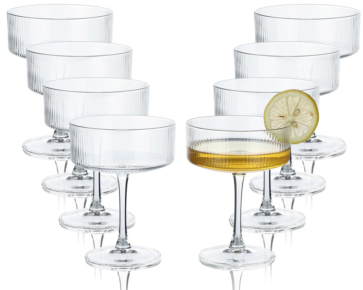 Martini Glasses set of 8, 10 oz Ribbed Coupe Glasses F64714