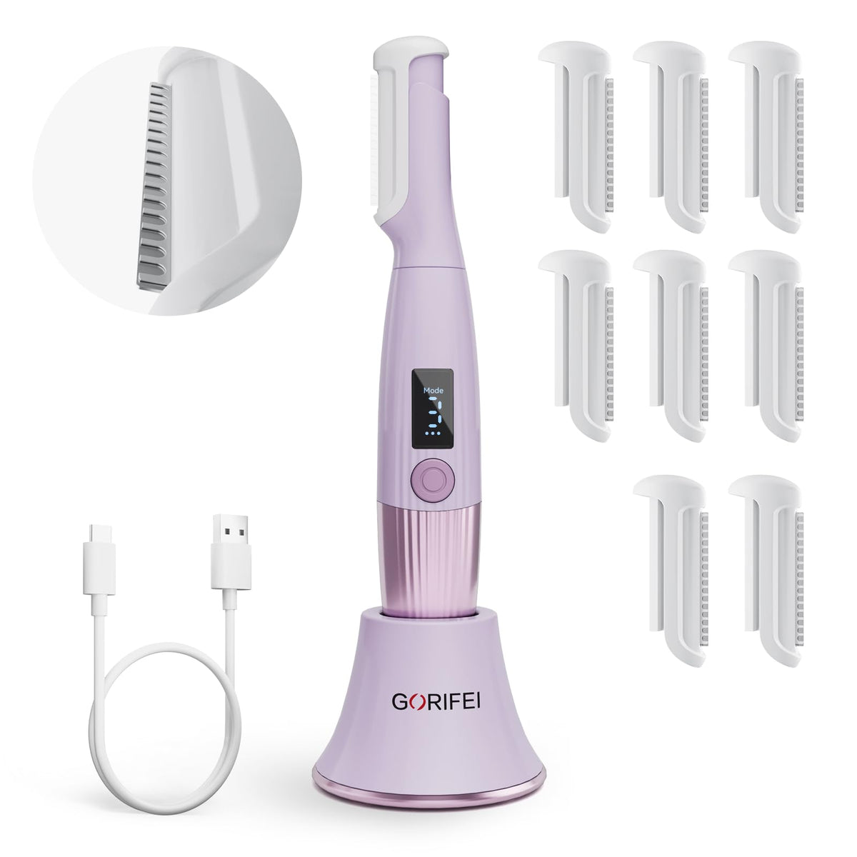 Purple Rechargeable Facial Razor with 8 Blades U58364