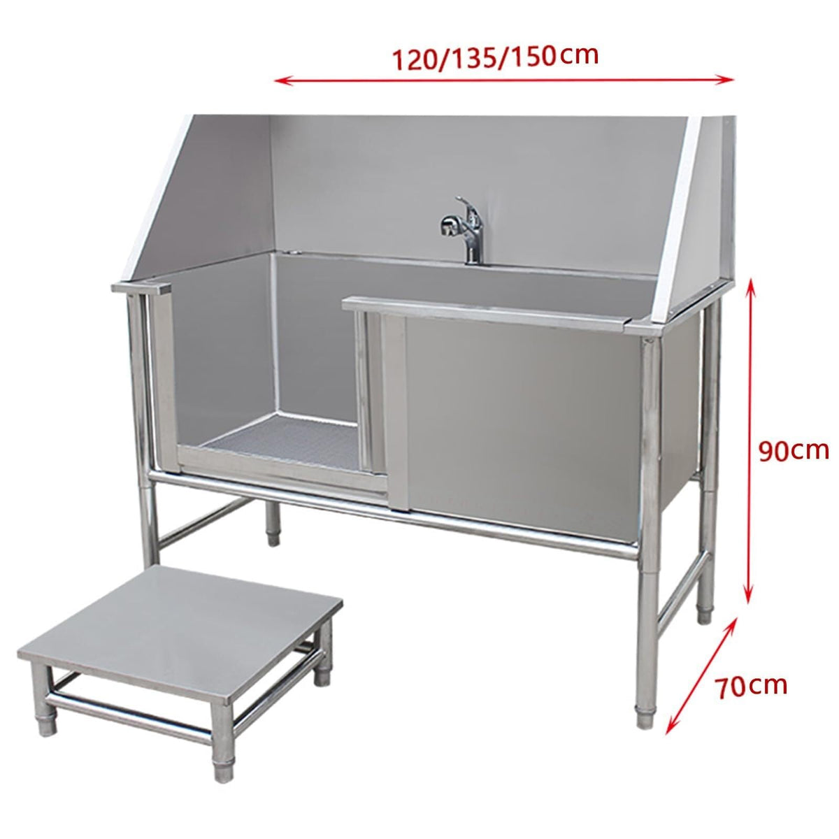 Stainless Steel Dog Washing Station Tub with Sliding Door and Telescopic Faucet I882