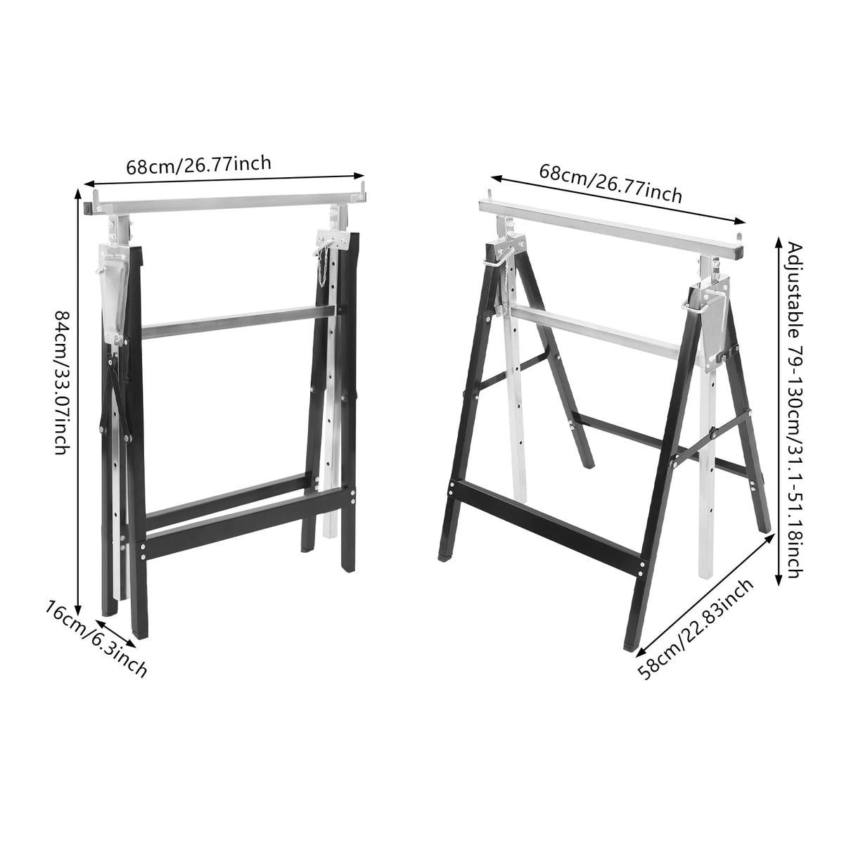 Foldable Steel 2 Pack Adjustable Height Saw Horses H136