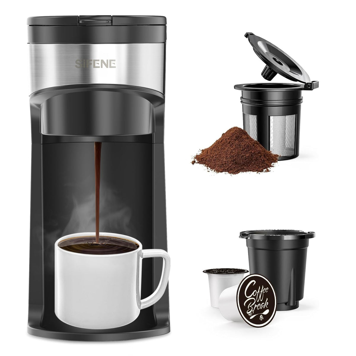Single Serve Coffee Maker, K-Cup & Ground, Mini, BPA Free, Black U9154