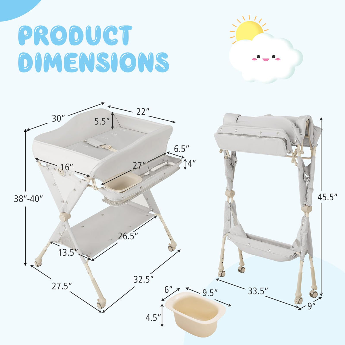 Portable Foldable Baby Changing Table with Wheels K204712