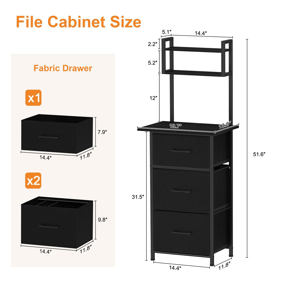 3 Drawer Tall File Cabinet with Extended Desktop, Black N413