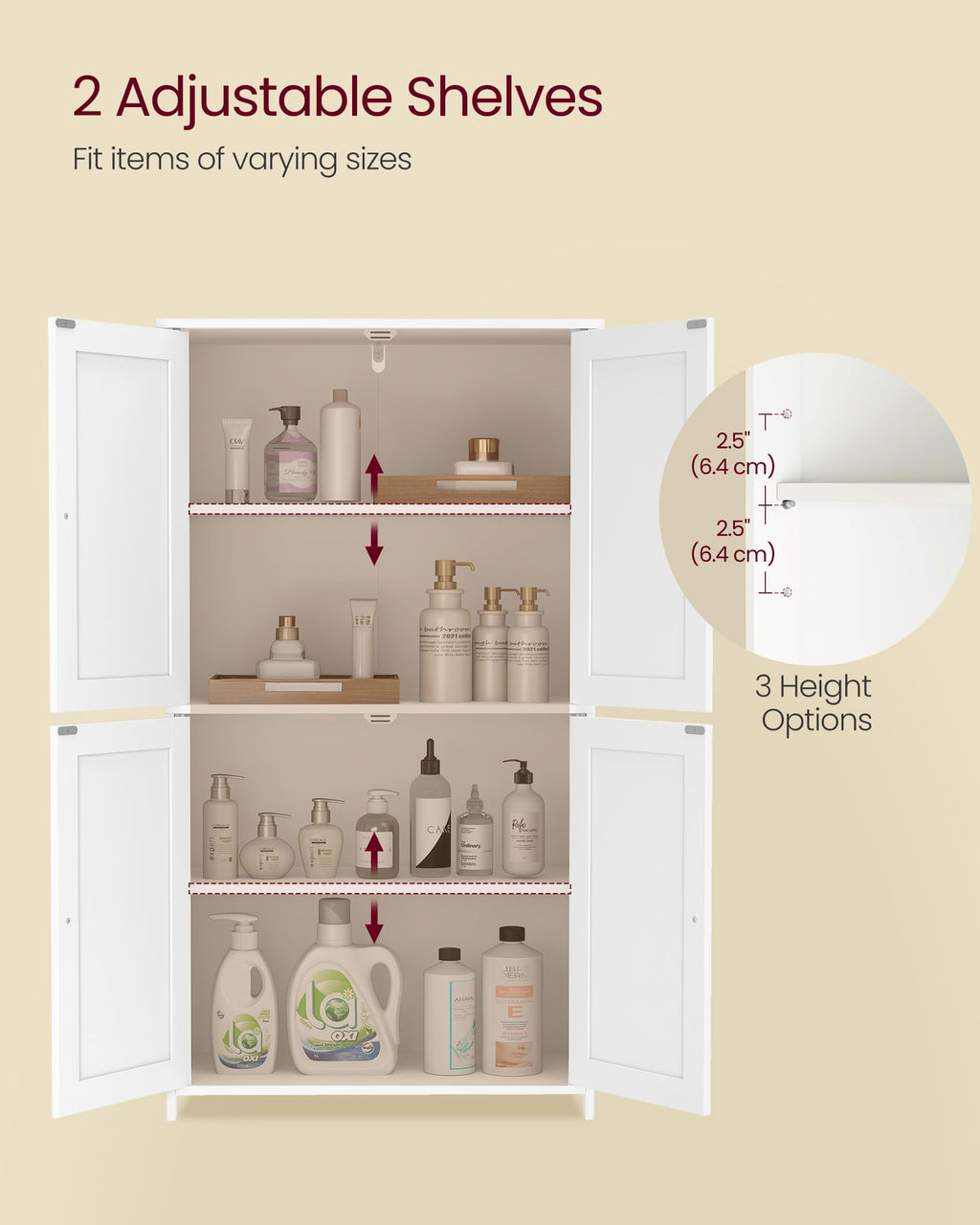 Floor Storage Cabinet with 2 Adjustable Shelves and 4 Doors V649