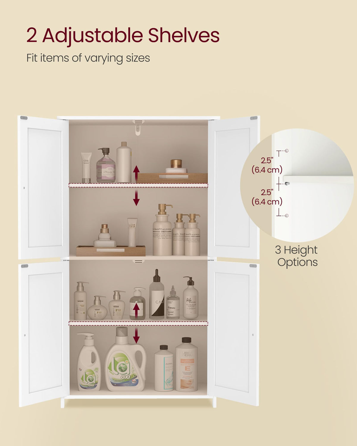 Floor Storage Cabinet with 2 Adjustable Shelves and 4 Doors V649
