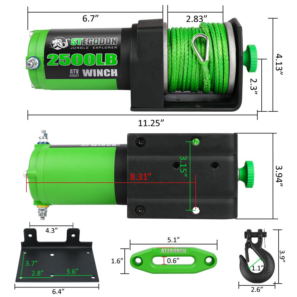 2500 lb. 12V Waterproof Synthetic Rope Electric Winch U761318