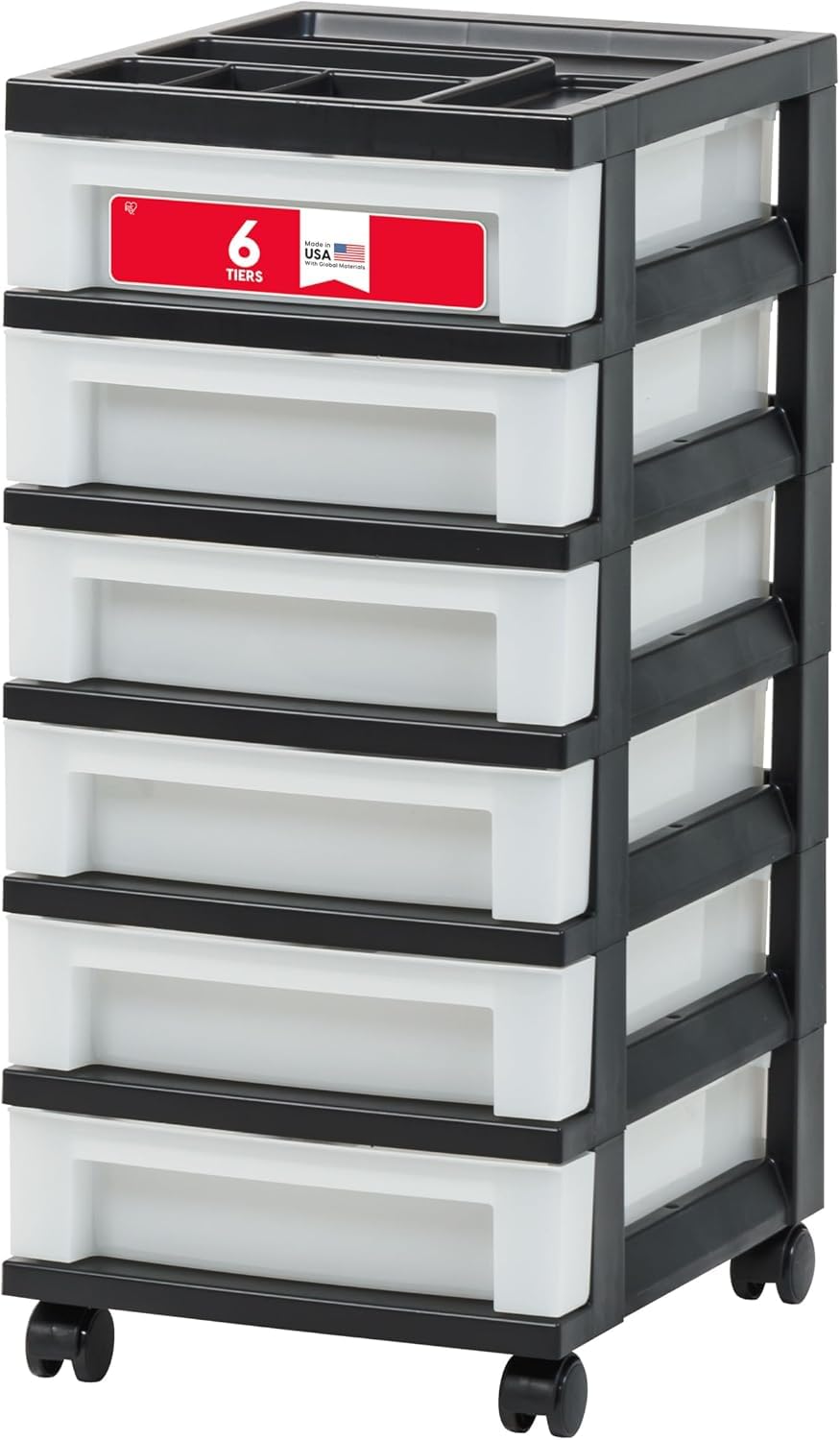 6 Drawer Rolling Storage Cart with Organizer Top, Black W176