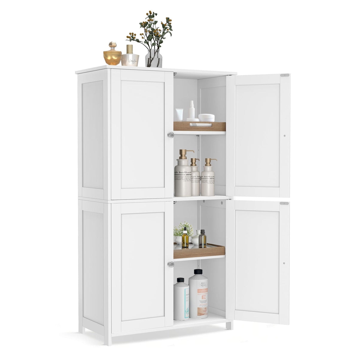 Floor Storage Cabinet with 2 Adjustable Shelves and 4 Doors V649