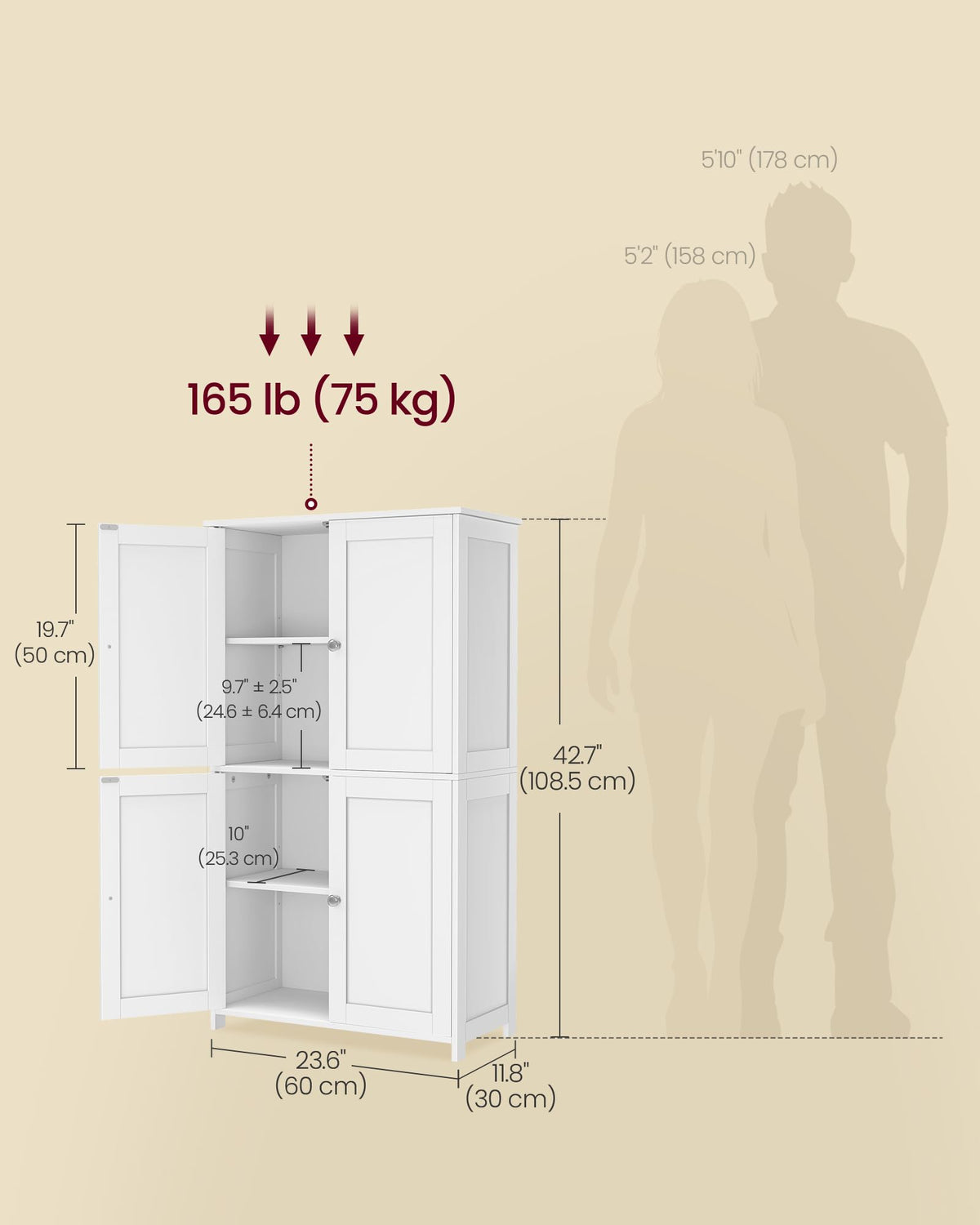 Floor Storage Cabinet with 2 Adjustable Shelves and 4 Doors V649
