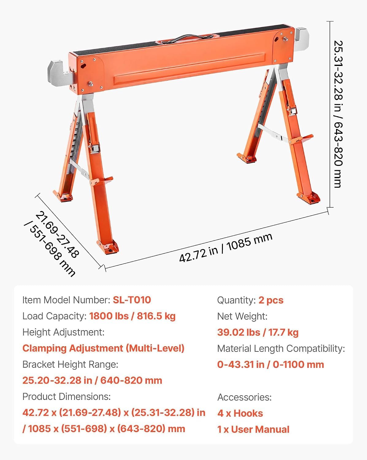 2-Pack Adjustable Folding Saw Horses Z3813