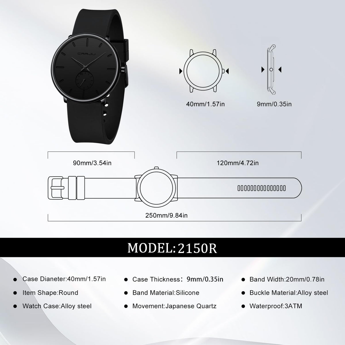 Waterproof Quartz Ultra Thin Wristwatches with Silicone Band V27288