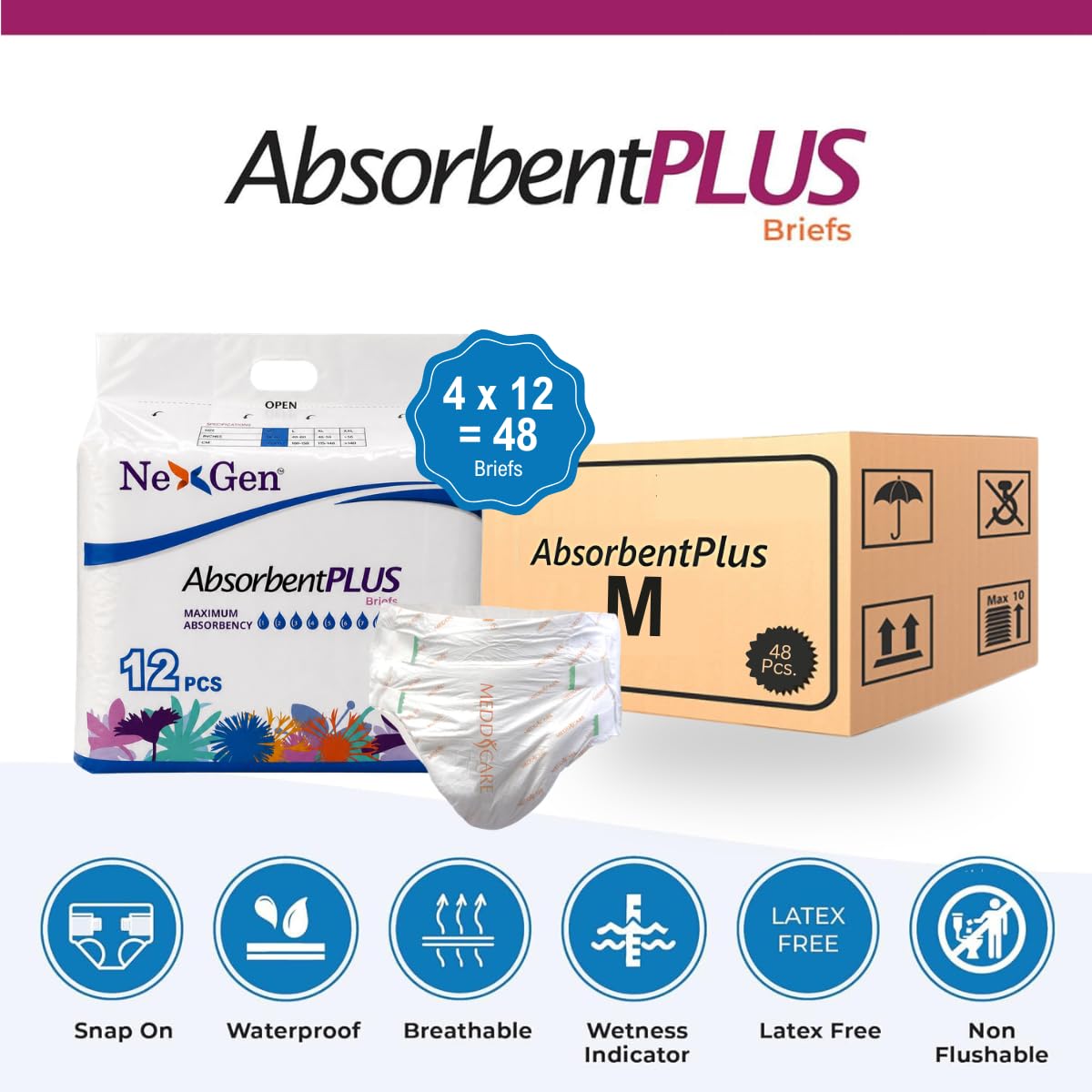 White Medium 12 Count Adult Diaper S80288