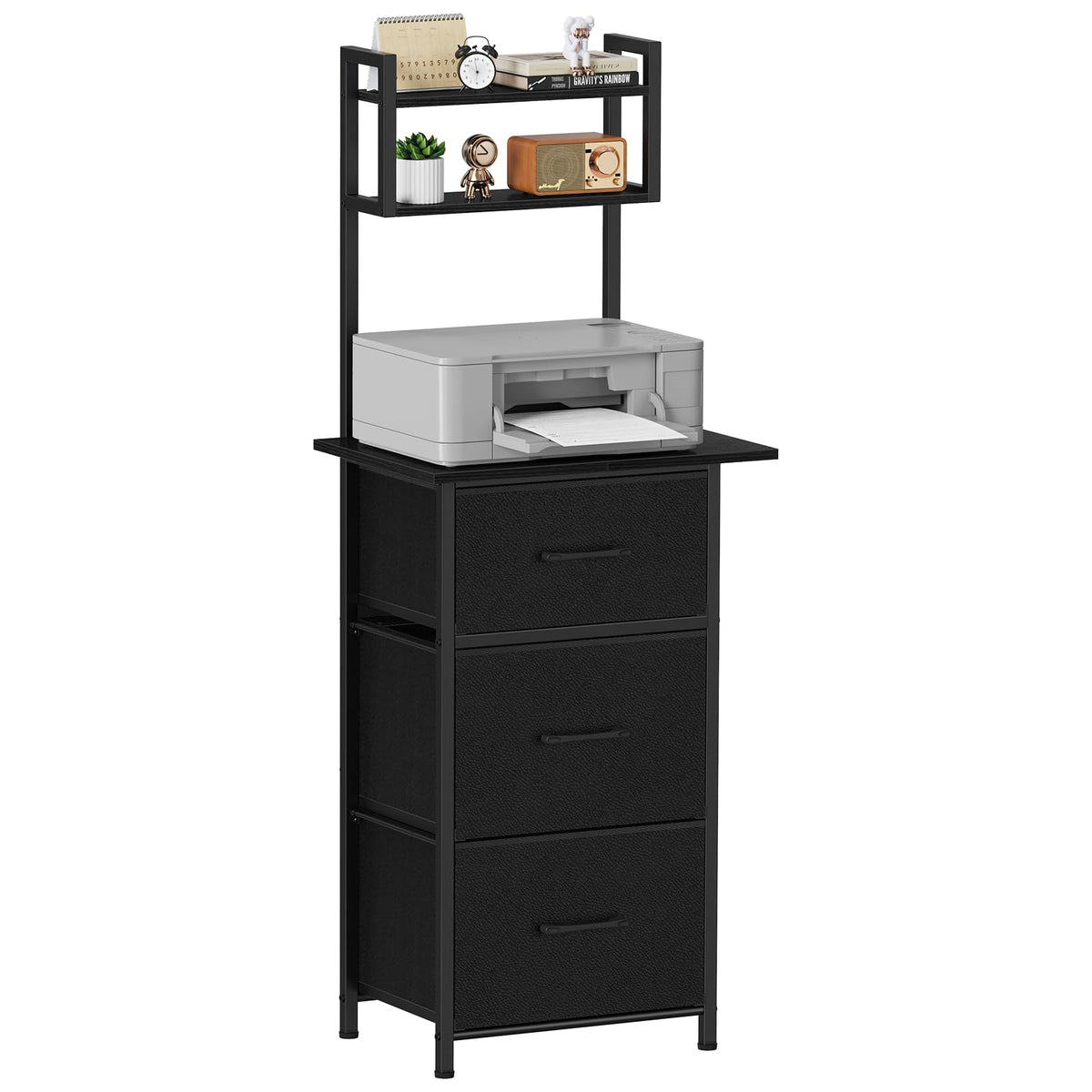 3 Drawer Tall File Cabinet with Extended Desktop, Black N413