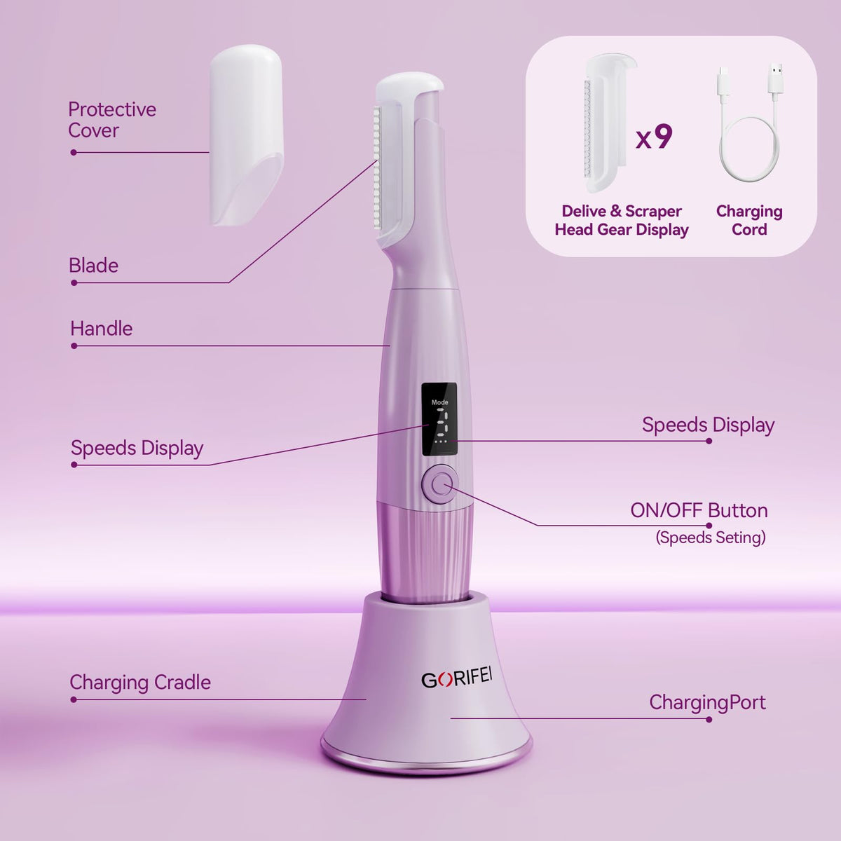 Purple Rechargeable Facial Razor with 8 Blades U58364