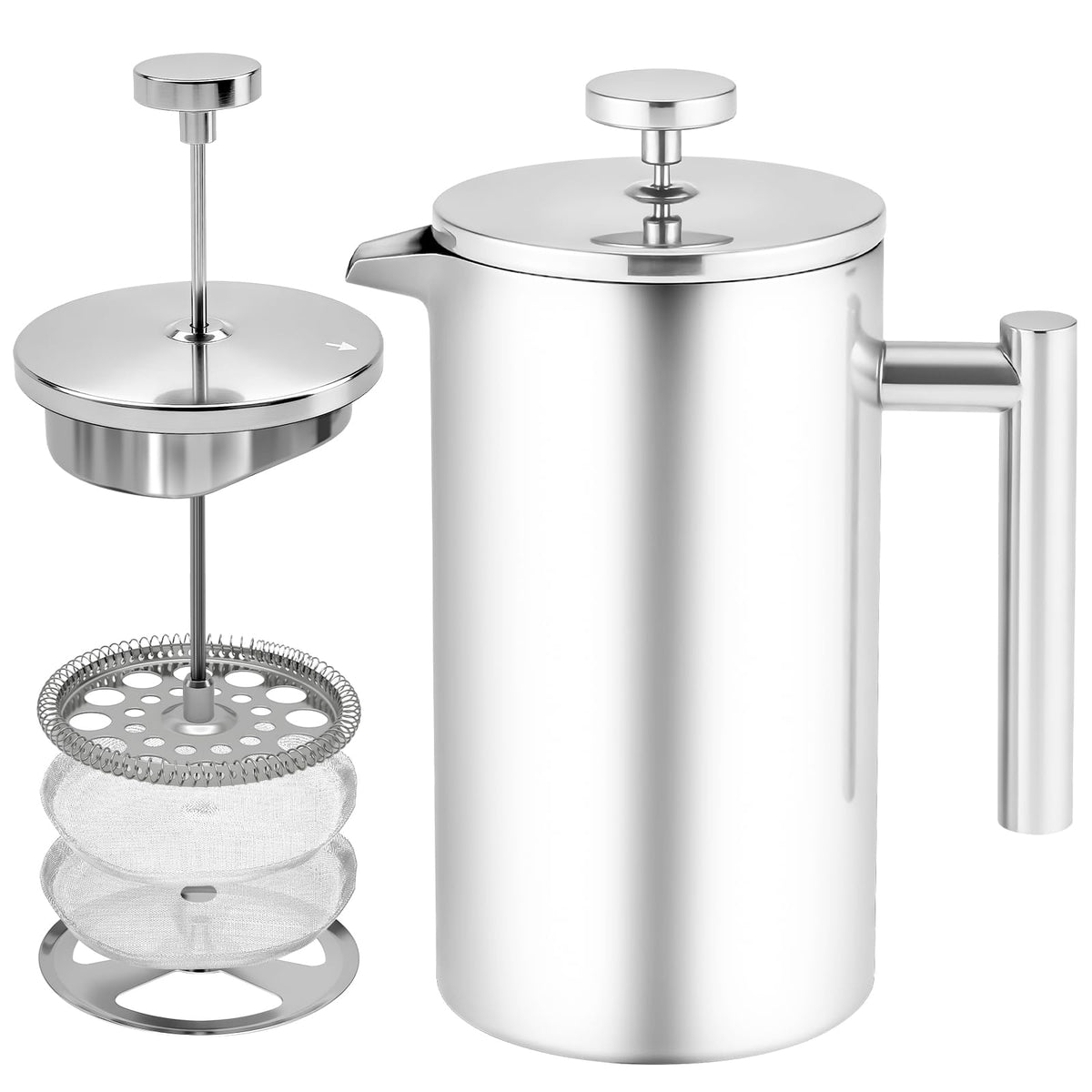 34OZ Stainless Steel French Press Coffee Maker with 2 Extra Filters J6704