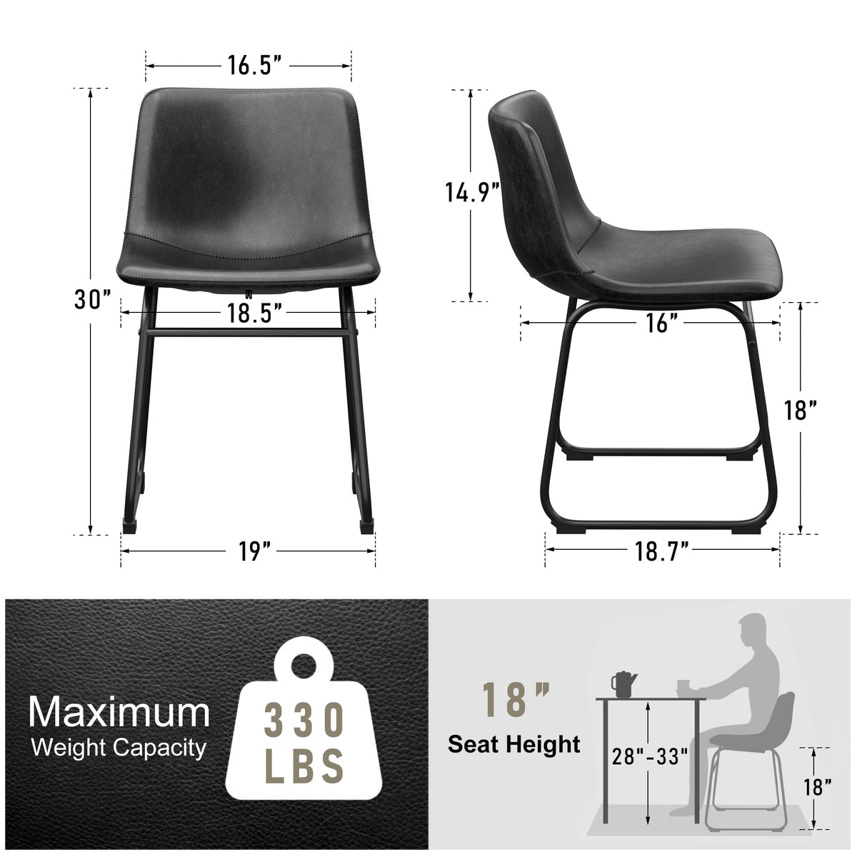 Black PU Leather Dining Chairs Set of 6 F136