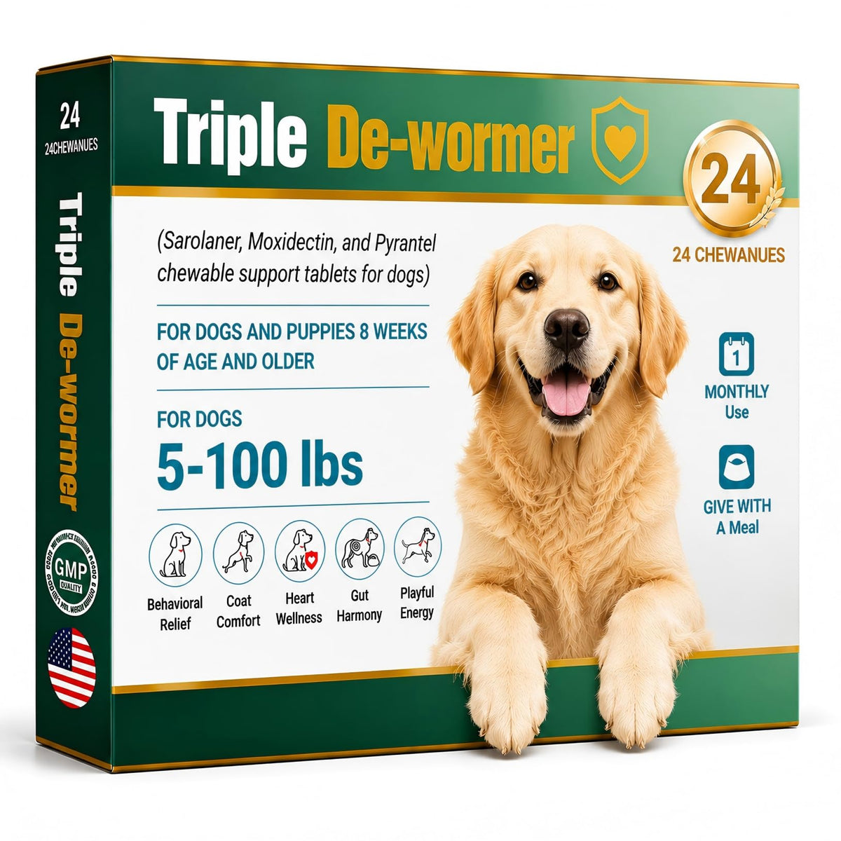 Broad Spectrum Dog Dewormer Tablets with Pyrantel Pamoate, 24 Tablets S344