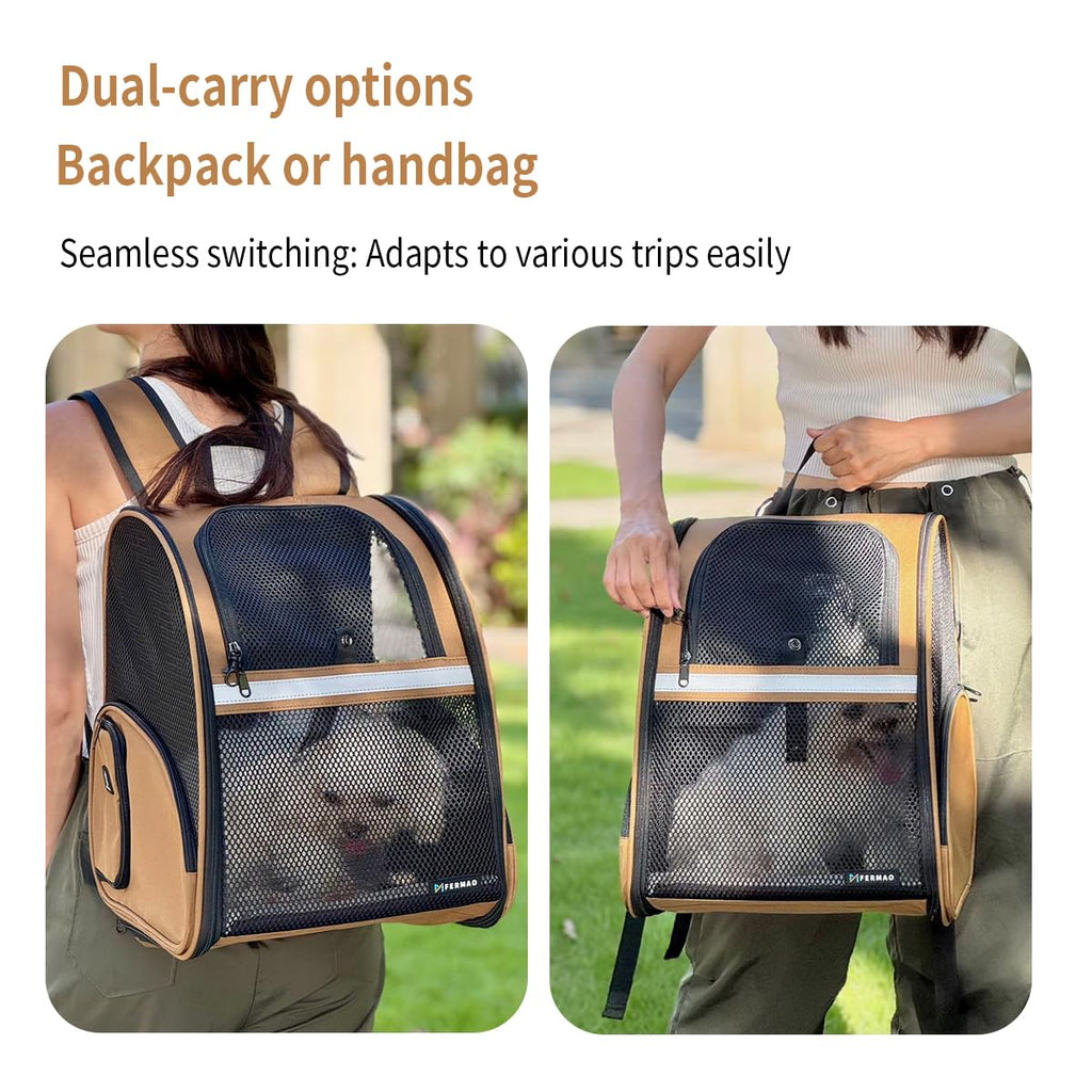 Brown Collapsible Pet Carrier Backpack with Ventilated Mesh W460444