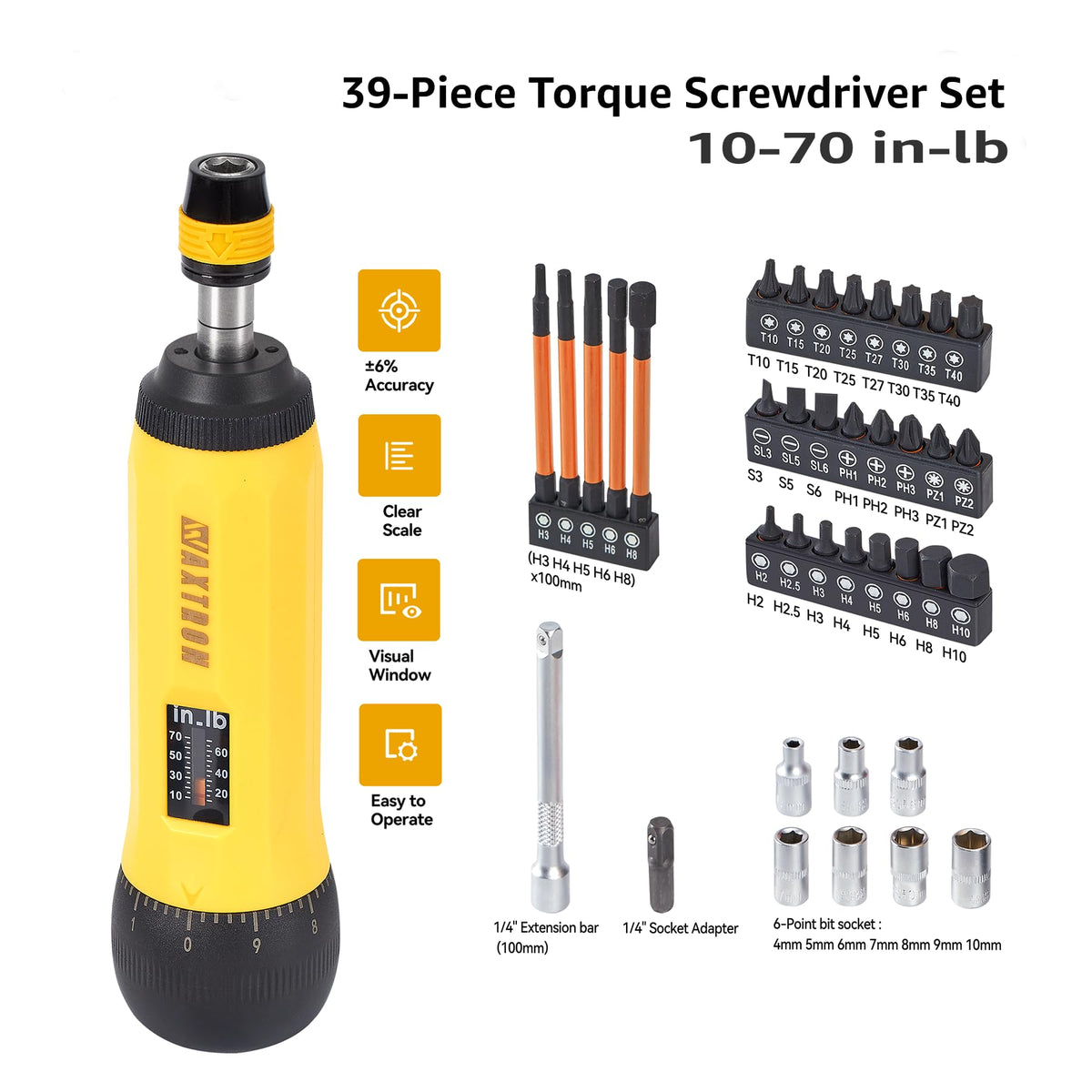 Torque Screwdriver Bit Set, 39-Piece 10-70 in-lb B55399
