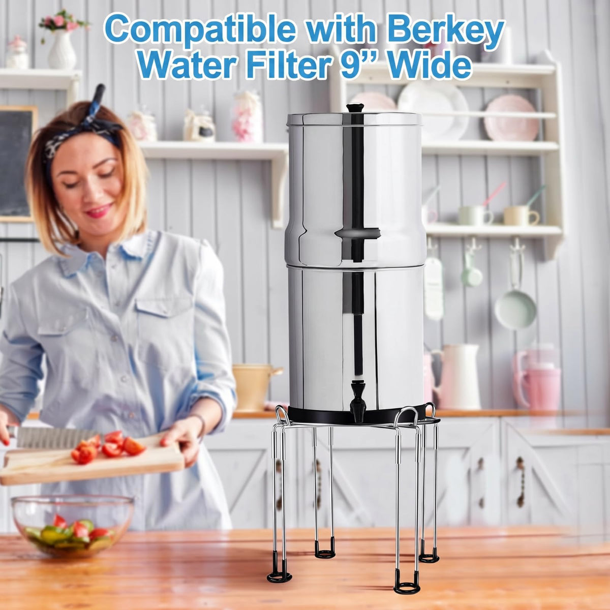 10" Diameter 8" Tall Stainless Steel Gravity Fed Water Filter Stand Q783678