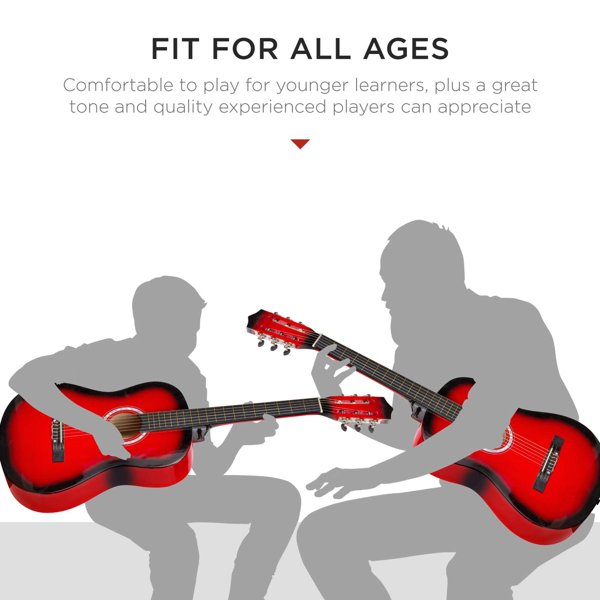 38in Beginner All Wood Acoustic Guitar Starter Kit with Gig Bag Red Burst X463