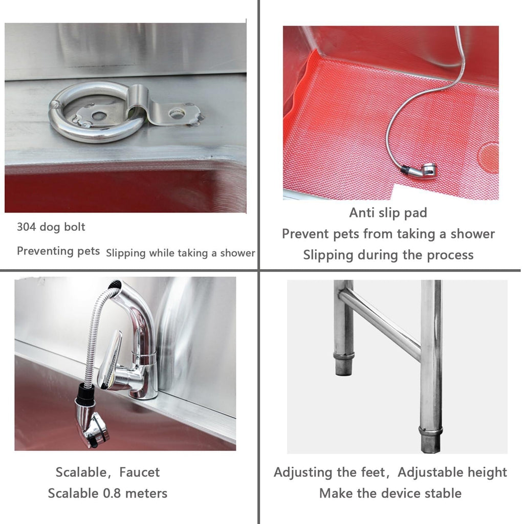 Stainless Steel Dog Washing Station Tub with Sliding Door and Telescopic Faucet I882