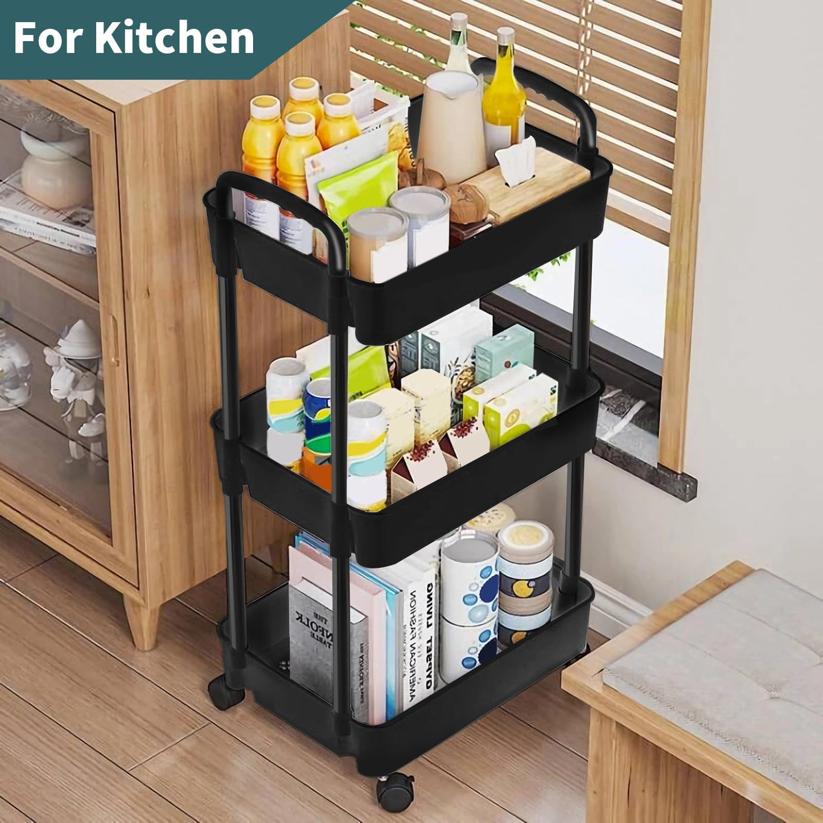 Black 3 Tier Rolling Cart X635948