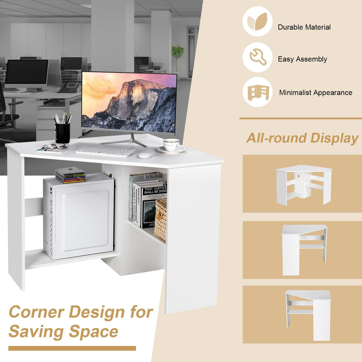White Compact Corner Desk S76106