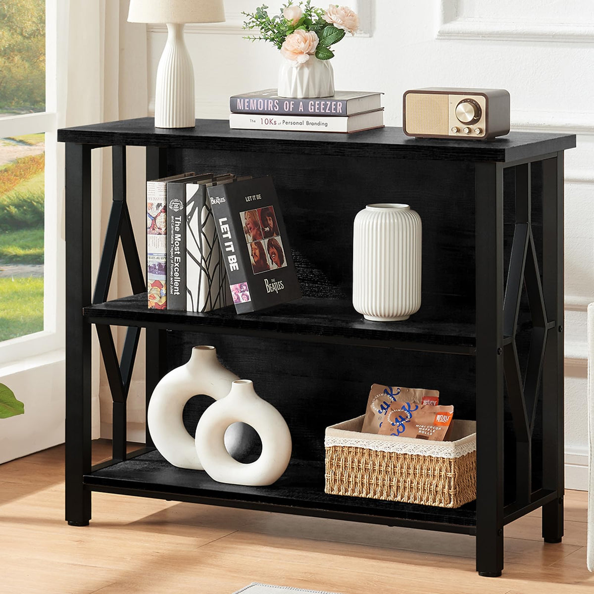 Black 3-Tier Engineered Wood Bookshelf G33247