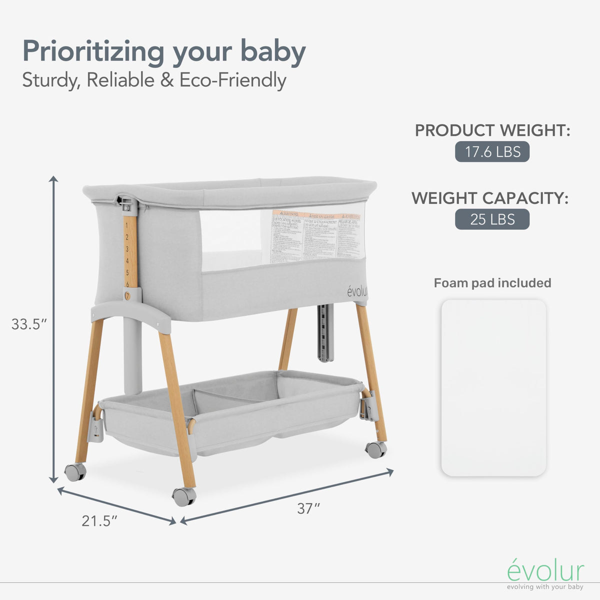 Portable Bassinet with Wheels and Storage Basket R640