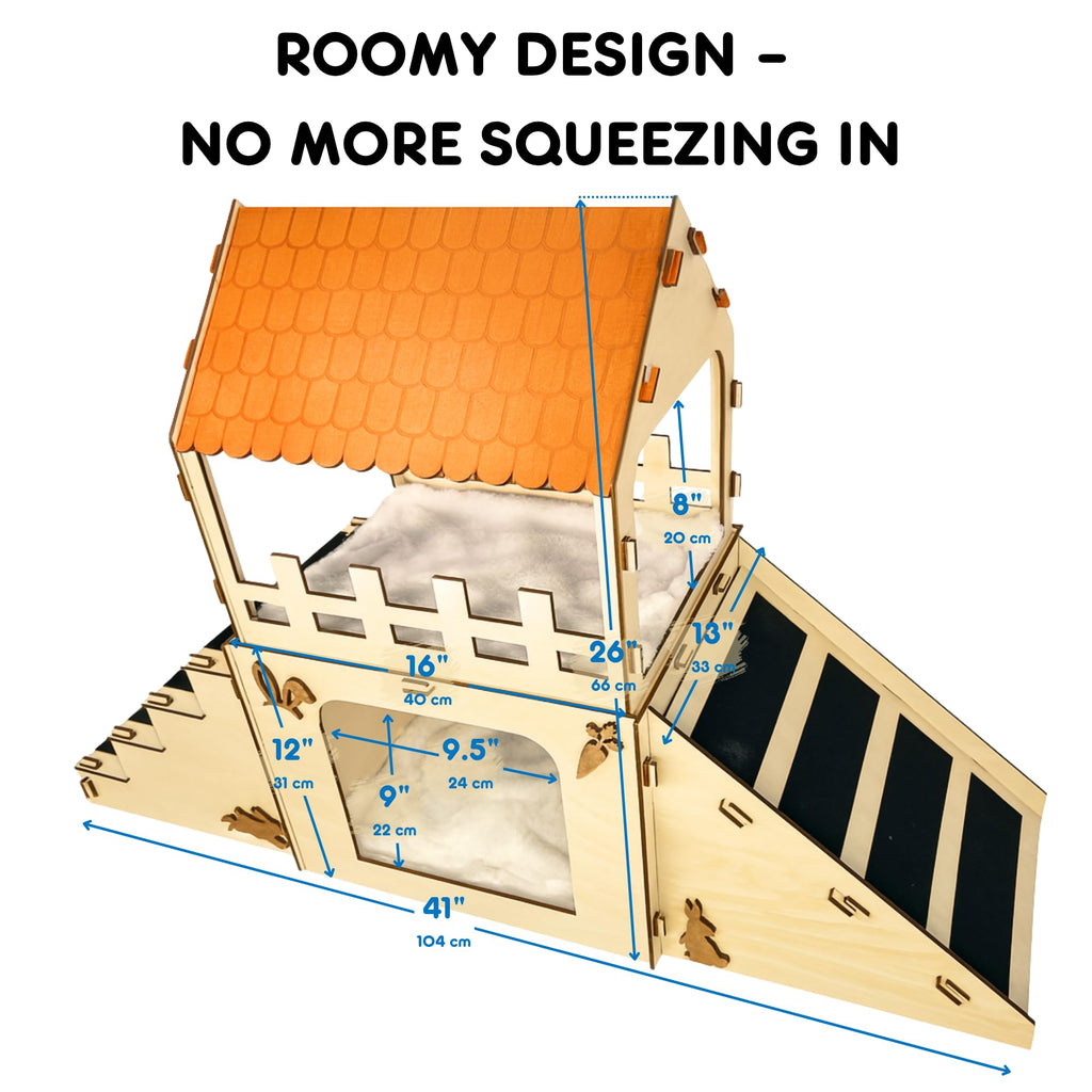 Extra Large Wooden Rabbit Hideout with Fleece Mats J8403