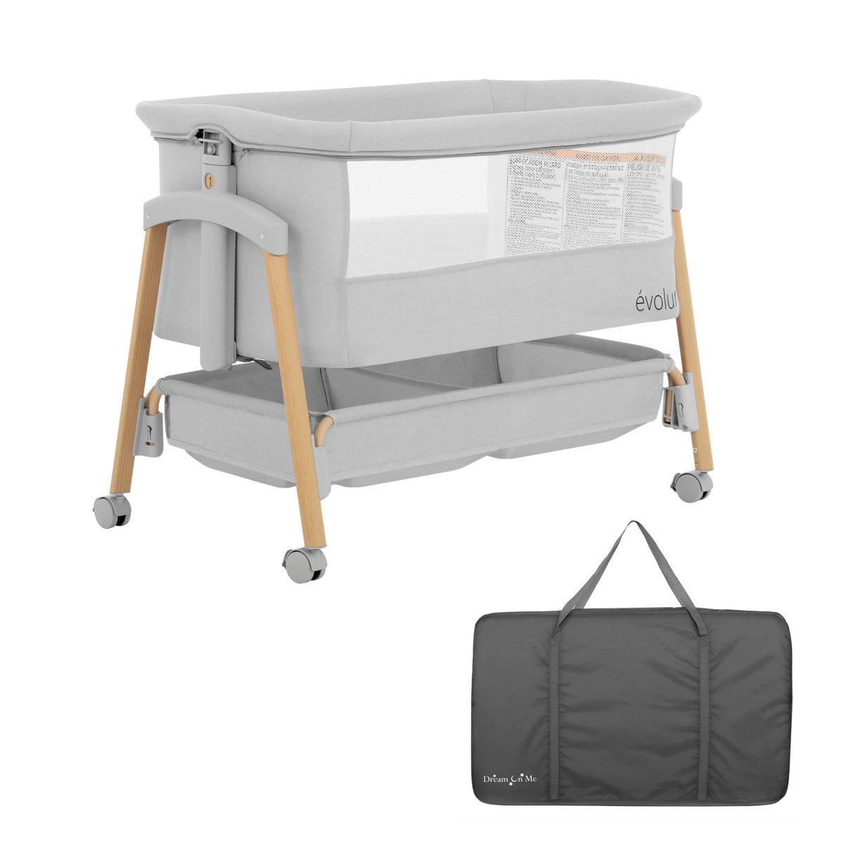 Portable Bassinet with Wheels and Storage Basket R640