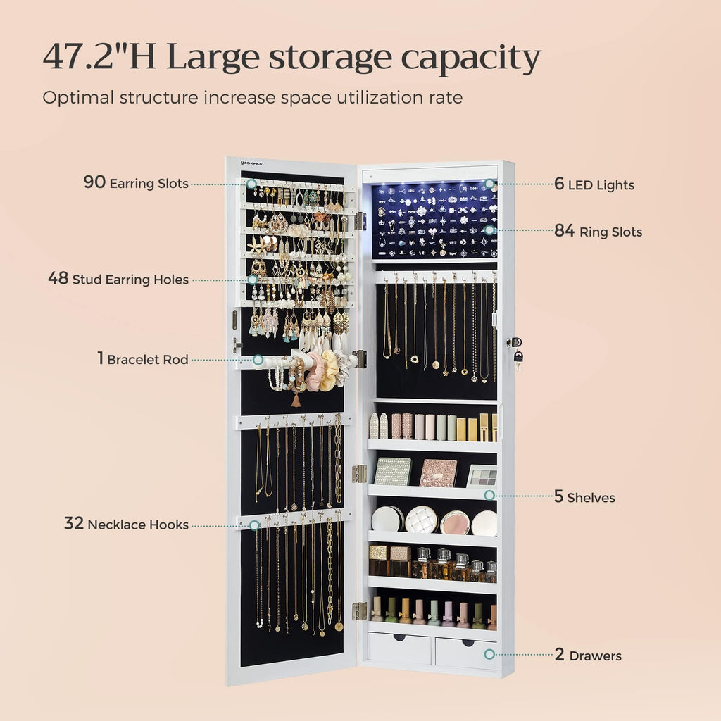 White Mirror Jewelry Cabinet with 2 Drawers T673