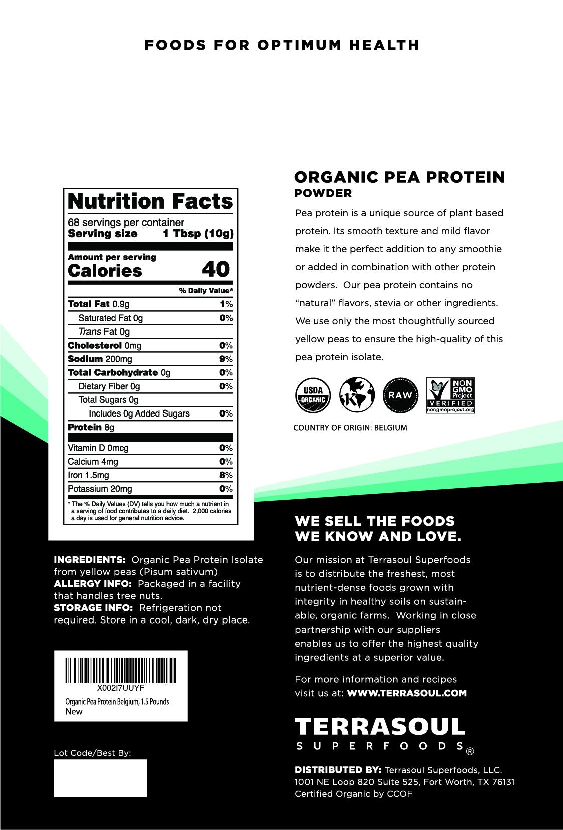 Organic Pea Protein, 1.5 Lbs Unflavored I9187