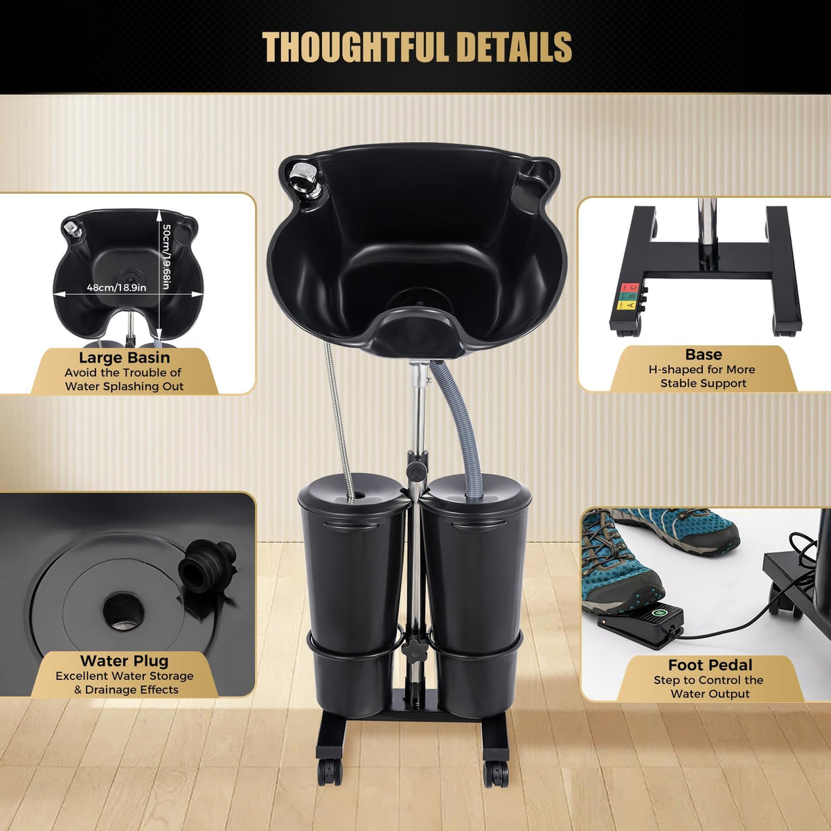 Portable Shampoo Bowl with Electric Pump, Adjustable Height, Dual Bucket Design L888758